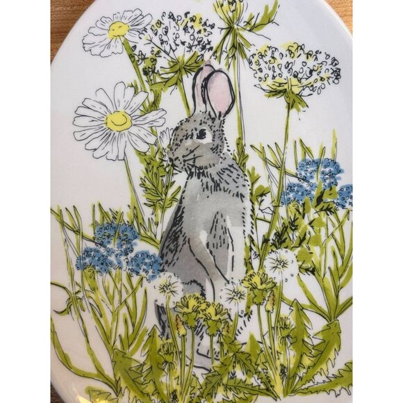 Easter Bunny Oval Ceramic Plate With Floral Design By Tag Natural Wildlife Decor - Picture 4 of 5